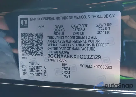 2026 Chevrolet Silverado 1500 2Wd Long Bed Wt z USA, uszkodzony, nr VIN 3GCNAAEKXTG132329